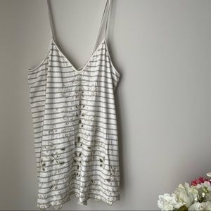 Free People Seafarin Ivory Striped  Embroidered Top Size M